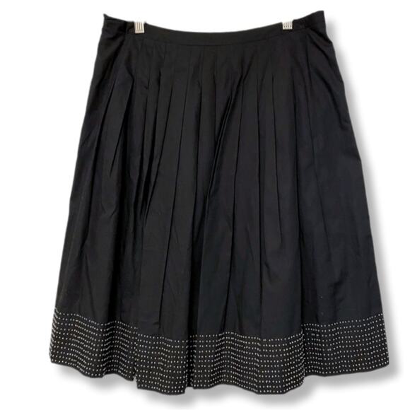 Talbots A Line Pleat Beaded Black Cotton Skirt 18 Preppy Career Modern Cocktail - Picture 1 of 11
